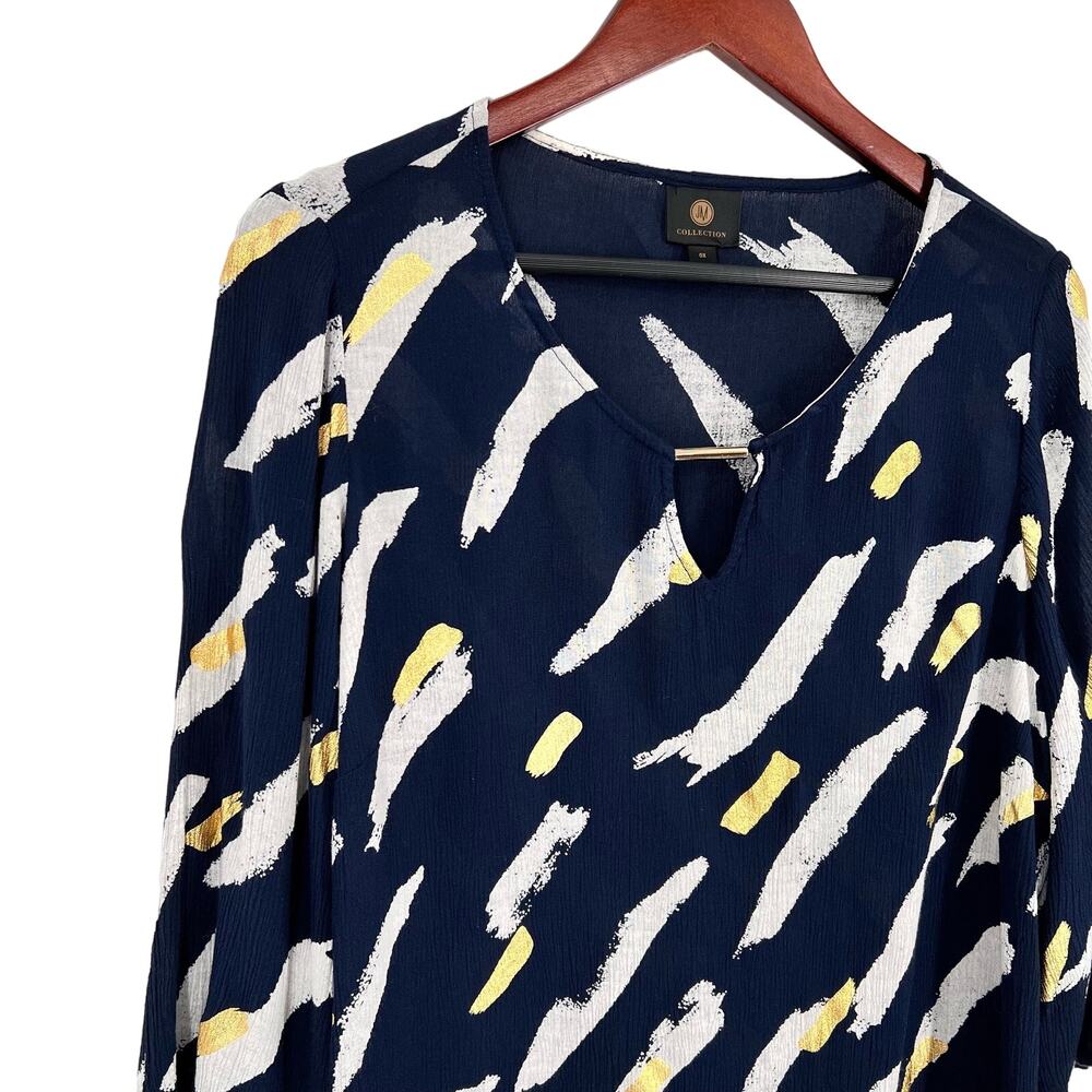 JM Collection Plus Size 2X Navy Blue Metallic Gold Lightweight Blouse Shirt Top - Picture 3 of 8